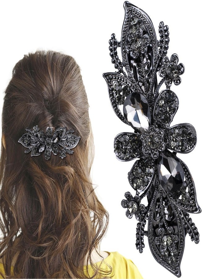 SmallCat Gray Flower Rhinestone Hair Clips, Bridal Hair Accessories for Women, Sparkly Crystal Hair Pins, Fancy Hair Barrettes for Wedding, Bride, Long Hair (1 Pcs, Gray) - Image 1
